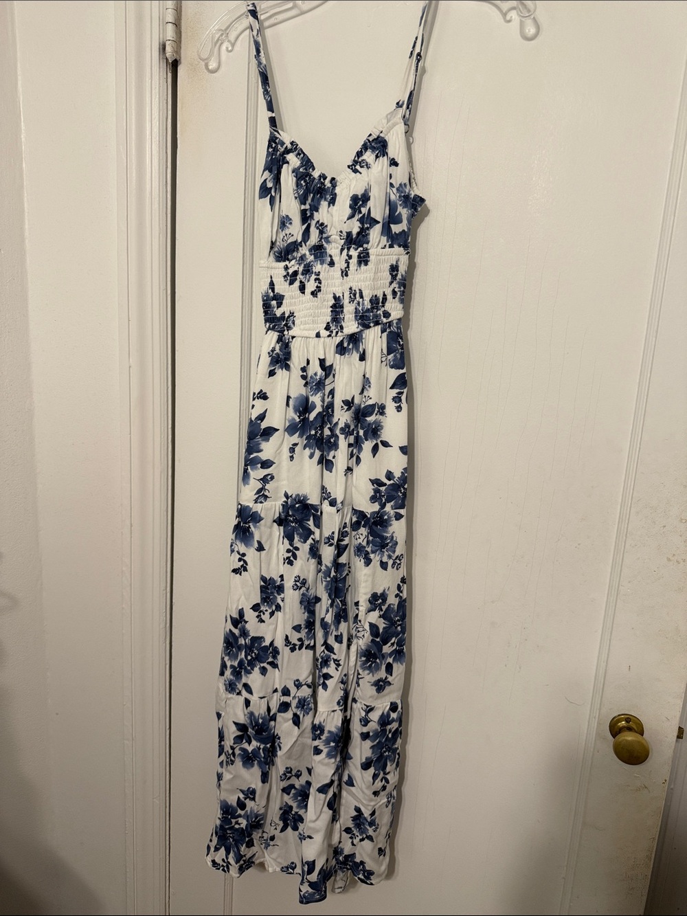 Hollister White Maxi Dress with Blue Floral Print
